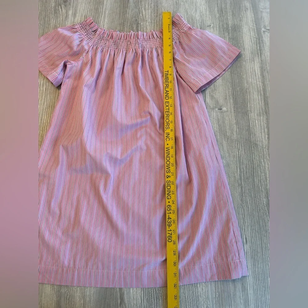 Vineyard Vines Striped Off the Shoulder Dress Medium Pink Shirred Coastal Resort - Picture 11 of 11